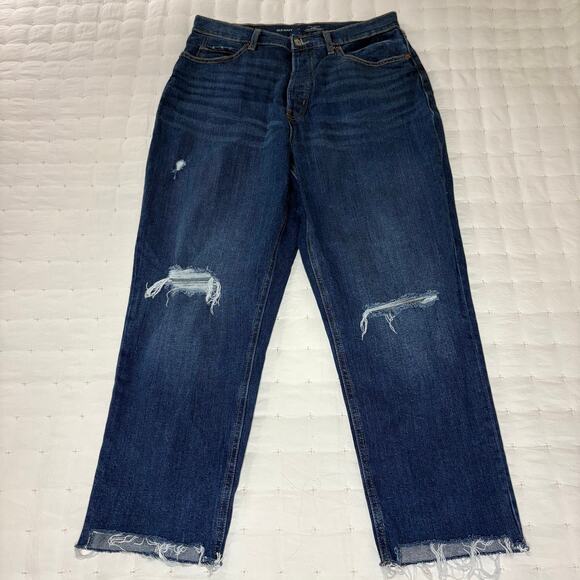 Old Navy High-Rise O.G. Straight Button Fly Distressed Jeans Women's 14 Med Blue - Picture 1 of 13